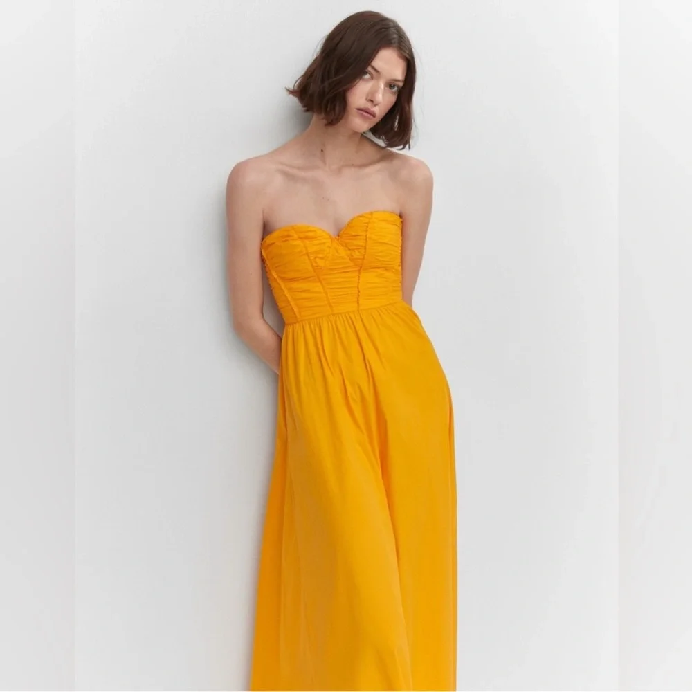 NWOT MANGO Flared Corset Dress in Neon Orange Size 4 - Picture 4 of 13